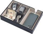 J JACKCUBE DESIGN - Valet Tray Multi Leather, Desk or Dresser Organizer, Catch-all for Keys, Phone, Wallet, Coin, Jewelry and Nightstand(Black, 10.6 x 7.2 x 1.9 inches) - :MK233A - Image 2