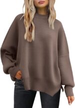 LILLUSORY Women's Autumn Batwing Long Sleeve Crew Neck Ribbed Side Slit Sweater - Image 2