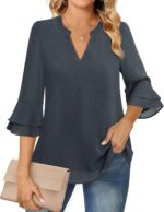 Lotusmile Womens Tops Dressy Casual 3/4 Tiered Bell Sleeve Blouses Double Layered Chiffon Work Tunic Shirts - Image 2