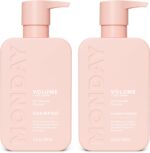 MONDAY HAIRCARE Volume Shampoo + Conditioner Set (2 Pack) 12oz Each for Thin, Fine, and Oily Hair, Made from Coconut Oil, Ginger Extract, and Vitamin E, 100% Recyclable Bottles Pink - Image 2