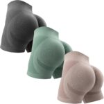 OVESPORT 3 Piece Workout Shorts for Women Seamless Scrunch Butt Lifting High Waisted Yoga Gym Booty Running Short Pants - Image 2