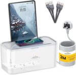 Power Extension Cord Organizer Box with Wireless Charging, 5 Universal Outlets, USB-C PD3.0 and USB-A QC3.0 Fast Charging, 2 USB Cables, 2M Cable, Desk Cable Management (5 in 1) - Image 2