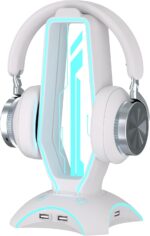 RGB Headphone Stand White and Gaming Headset Stand with 3-USB Hub, Featuring 6 LED colors + Breathing Light Mode, suitable for various places,The Ultimate Gaming Accessory for Gamer - Image 2