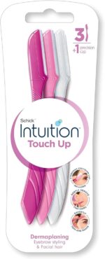Schick Intuition Touch-Up Dermaplaning Tool With Precision Cover, 3ct | Face Razor for Women, Eyebrow Trimmer, Facial Hair, Peach Fuzz Remover - Image 2