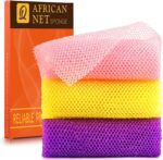 UJFQBH 3 Pieces African Bath Sponge African Net Long Net Bath Sponge Exfoliating Shower Body Scrubber Back Scrubber Skin Smoother,Great for Daily Use (Pink,Yellow,Purple) - Image 2