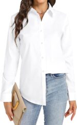 Women's Long Sleeve Blouses & Shirts Stretch Formal Button Down T Shirts Executive Office Business Casual Tops for Ladies - Image 2