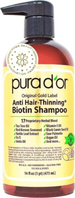 pura d'or Original Gold Label Anti-Thinning Shampoo Clinically Tested, Infused with Argan Oil, Biotin & Natural Ingredients, Sulfate Free, All Hair Types, Men and Women, 16 Fl Oz (Packaging may vary) - Image 2