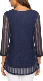 VALOLIA Women's 3/4 Sleeve Tunic Tops Casual Loose Fit Floral Blouses Mesh Pleated Layered Shirt - Image 3