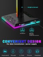 VCOM RGB Headphone Stand with 10 Light Modes, Gaming Controller Holder with 2 USB Ports, PC Gaming Accessories for Desk, Universal Organizer Headpsets/Xbox PS5 Controller Stand Gamer gifts - Image 5