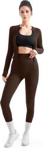 SUUKSESS Women 2 Piece Seamless Ribbed Workout Sets With Zip Up Jacket High Waisted Gym Yoga Leggings - Image 4