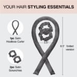 Kitsch Satin Heatless Curling Set - Hair Rollers for Heatless Curls | Heatless Hair Curlers & Hot Rollers | Hair Curlers to Sleep in | Heatless Curling Rod Headband | Heatless Curler (Charcoal) - Image 3