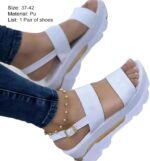 Women's Solid Colour Sweet Style Sandals - 1 Pair Women Sandals High Heels Faux Leather Platform Peep Toe Wedges Shoes Footwear White 40 EU - Image 4