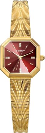 BERNY Gold Watch for Women Quartz Watch Irregular Square Dial Fashion Timepiece Water-resistant Bracelet Watch - Image 8