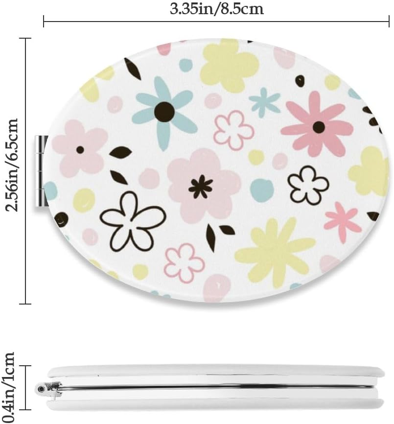 Cute Floral Compact Mirror, 1X/2X Oval Portable Mirror, Pu Leather Portable Handbag Accessories Mirrors, Mini Essentials for Handbag Small Mirrors, Small Gifts for Women, Gadgets Girls - Image 3