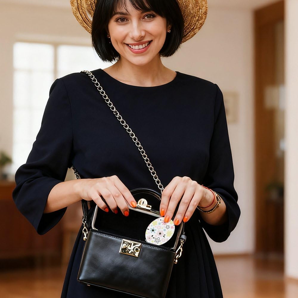 Cute Floral Compact Mirror, 1X/2X Oval Portable Mirror, Pu Leather Portable Handbag Accessories Mirrors, Mini Essentials for Handbag Small Mirrors, Small Gifts for Women, Gadgets Girls - Image 4