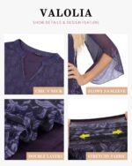 VALOLIA Women's 3/4 Sleeve Floral Tunic Tops V Neck Double Layers Loose Fit Mesh Blouses Shirt - Image 6