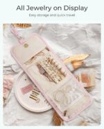 BAGSMART Travel Jewelry Case Organizer, Roll Foldable Jewelry Case for Journey-Rings, Necklaces, Earrings, Bracelets, Brooches, Min, Pink - Image 3