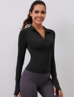 LOMON Womens Long Sleeve Workout Tops Quick Dry Quarter Zip Pullover Crop Yoga Athletic Slim Fit Shirts - Image 6