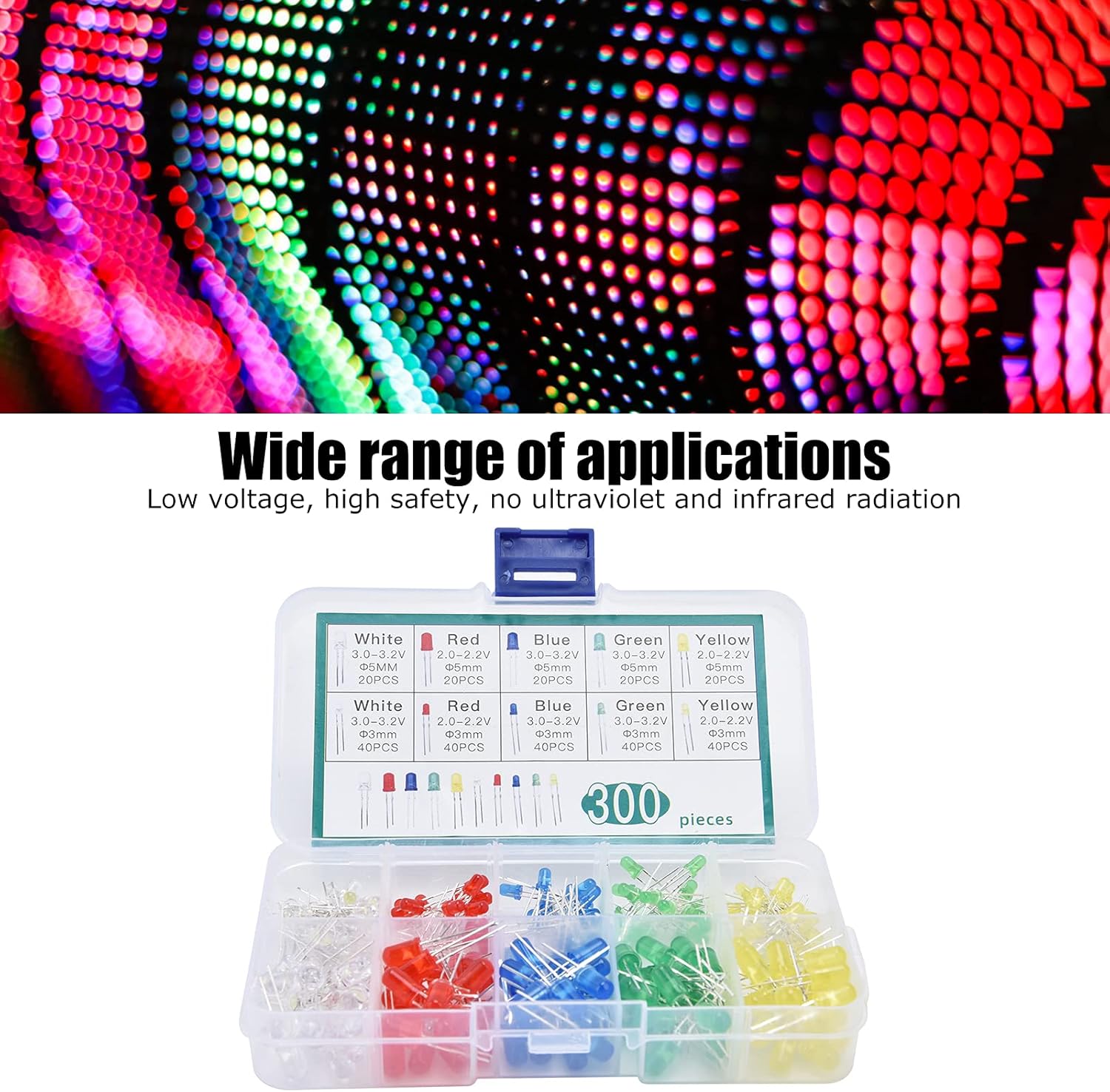 SHOWAY Light Emitting Diodes, LED Light Diodes Lighting Bulbs Lamps Leds Electronics Components Parts 5 Colors 300Pcs for Electronic Products for Home Appliances - Image 3