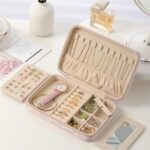Jewelry Organizer Box with Zipper, AZONEE Travel Jewelry Case with Mirror, Velvet Storage Box for Earrings Rings Necklaces Bracelets, 21x14.5x4.5cm, Pink - Image 3