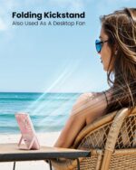 Gaiatop Portable Handheld Fan, Folding Stand for Desktop, 3 Speed LED Makeup Mirror with Light, Rechargeable Mini Personal Fans Small Travel Essentials Gifts for Women Girls Pink - Image 4