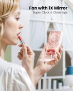 Gaiatop Portable Handheld Fan, Folding Stand for Desktop, 3 Speed LED Makeup Mirror with Light, Rechargeable Mini Personal Fans Small Travel Essentials Gifts for Women Girls Pink - Image 5