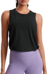 CRZ YOGA Women's Pima Cotton Workout Tank Crop Sports Shirt Sleeveless Yoga Running Tops - Image 3