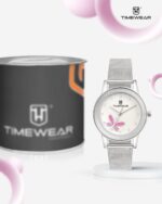 TIMEWEAR Analog Pink Butterfly Silver Dial Stainless Steel Strap Watch for Women - Image 4