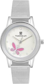 TIMEWEAR Analog Pink Butterfly Silver Dial Stainless Steel Strap Watch for Women - Image 5