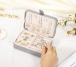 Voova Small Jewelry Organizer Box, Travel Jewelry Case for Women Teen Girls, Mini PU Leather Portable Jewellery Storage Boxes Holder with Smart Earrings Plate for Necklaces Rings Bracelets, Grey - Image 5