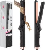 360° Airflow Styler Curling Iron - 1.25 Inch Hair Straightener and Curler 2 in 1 with Vented Cool Air to Lock in Style, Extra Long Flat Iron Curling Wand, 5 Temps & Dual Voltage for Travel - Image 2