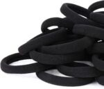 50PCS Black Hair Ties for Women, Cotton Seamless Hair Bands, Elastic Ponytail Holders, No Damage for Thick Hair, 2 Inch in Diameter, by Nspring - Image 2