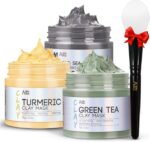 ANAI RUI 3PCS Clay Mask Set - Dead Sea Mud, Turmeric & Green Tea Face Mask for Acne, Blackheads & Dark Spots - Brightening Spa Gift Set for Women & Men - Pore Cleansing & Oil Control (3x70g) - Image 2