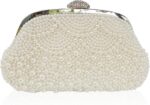 Aovtero Pearl Clutch Bride Bag Purse Women Wedding Prom Evening Bags Formal Full Beaded Handbag with Chain - Image 2