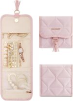 BAGSMART Travel Jewelry Case Organizer, Roll Foldable Jewelry Case for Journey-Rings, Necklaces, Earrings, Bracelets, Brooches, Min, Pink - Image 2