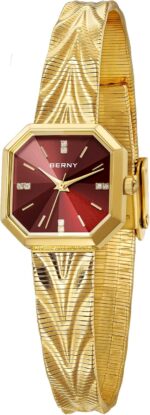 BERNY Gold Watch for Women Quartz Watch Irregular Square Dial Fashion Timepiece Water-resistant Bracelet Watch - Image 2