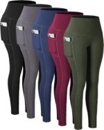 CHRLEISURE Leggings with Pockets for Women, High Waisted Tummy Control Workout Yoga Pants 3 Packs - Image 2