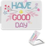 Cute Good Day Quote Small Mirror, 1X/2X Rectangular Travel Mirror Folding, Pu Leather Portable Mini Make Up Small Mirrors, Travel Minis Handheld Mirrors, Gift, Gadgets for Women - Image 2