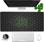 Desk Pad, Green Honeycomb Science Technology Extended Gaming Mouse Pad Large, 35.4"x15.7" Big Mouse Pad with Non-Slip Base and Stitched Edge, Long Computer Keyboard Mouse Mat for Home Office Work - Image 2