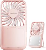 Gaiatop Portable Handheld Fan, Folding Stand for Desktop, 3 Speed LED Makeup Mirror with Light, Rechargeable Mini Personal Fans Small Travel Essentials Gifts for Women Girls Pink - Image 2