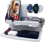 Gifts for Women Girlfriend Him Men Dad Husband Boyfriend Nightstand Organizer Wood Phone Docking Station(White) - Image 2