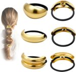 Gold Hair Ties - 6Pcs Gold Hair Accessories for Women & Girls, 3 Styles Chic Metal Hair Cuff Non-Damage Ponytail Cuffs Holders for Thick Hair - Image 2
