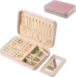 Jewelry Organizer Box with Zipper, AZONEE Travel Jewelry Case with Mirror, Velvet Storage Box for Earrings Rings Necklaces Bracelets, 21x14.5x4.5cm, Pink - Image 2