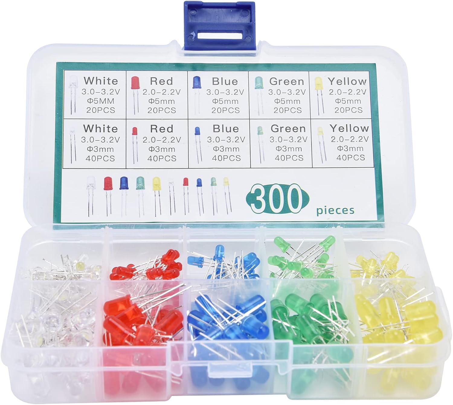 SHOWAY Light Emitting Diodes, LED Light Diodes Lighting Bulbs Lamps Leds Electronics Components Parts 5 Colors 300Pcs for Electronic Products for Home Appliances - Image 2