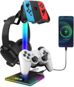 VCOM RGB Headphone Stand with 10 Light Modes, Gaming Controller Holder with 2 USB Ports, PC Gaming Accessories for Desk, Universal Organizer Headpsets/Xbox PS5 Controller Stand Gamer gifts - Image 2