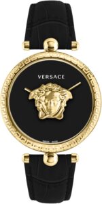 Versace Collection Luxury Womens Watch Timepiece with a Black Strap Featuring a Gold Case and Black Dial, Gold, One size, Versace | Palazzo Empire - Image 2
