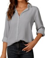 Women's Button-Down Shirts Long Sleeve Collar Tops Lady Work Office Chiffon Blouse - Image 2