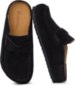 Women's Suede Mules Genuine Leather Clogs Closed Square Toe Slip On Durable Clogs for Women Footwear Non-Slip Outsole Comfort Shoes for All Season Casual Daily - Image 2