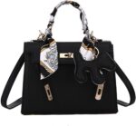 mothgel Womens Leather Satchel Shoulder Bags 8.66 * 6.5 * 3.34in Designer Purses Top Handle Handbags with Scarf Pendant, M - Image 2