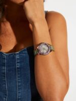 GUESS Gold-Tone Stainless Steel Crystal Encrusted Dial with Black Stain Resistant Silicone Watch (Model: U1160L1) - Image 4